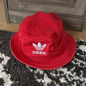 adidas originals washed Red Embroidered Trefoil Bucket Hat